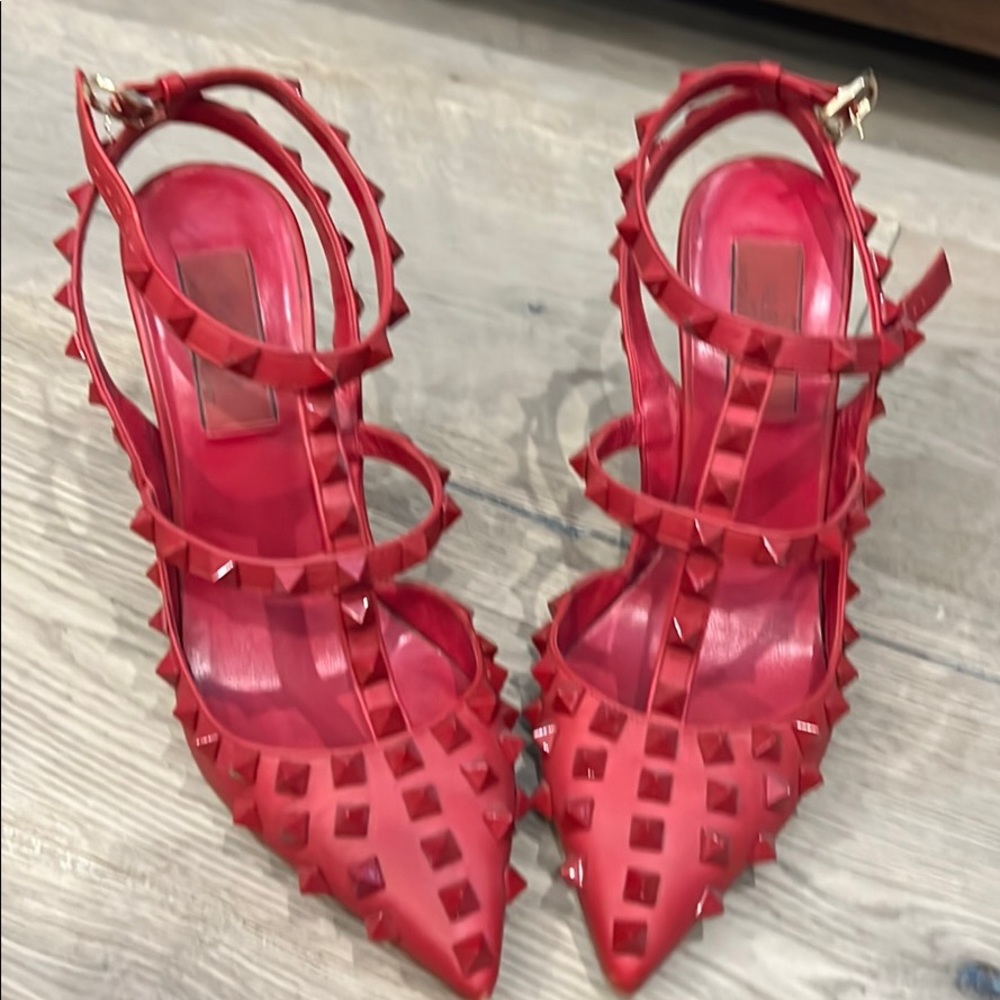 Valentino red studded high heel shoes